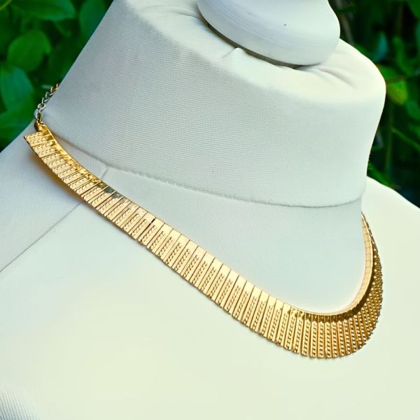 Gold Plated Egyptian Style Rope Design Collar Necklace circa 1970s